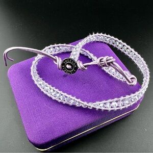 Victoria Emerson Wrap Bracelet Lavender Cord Aurora Borealis Crystals Adjustable